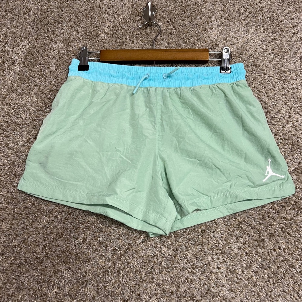 Jordan Boys XL Green Blue Mesh Lined Athletic Shorts Jumpman Logo 13-15 Yrs